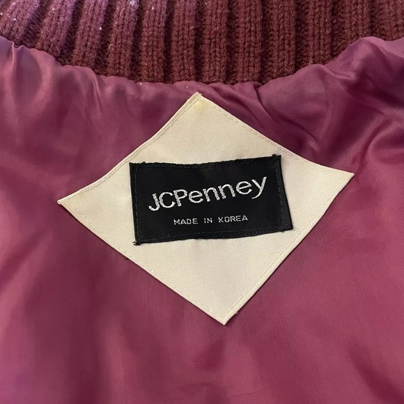VTG 80s JCPenney Sz M Quilted Bomber Jacket Korea Cream Burgundy Stripe - Picture 7 of 9